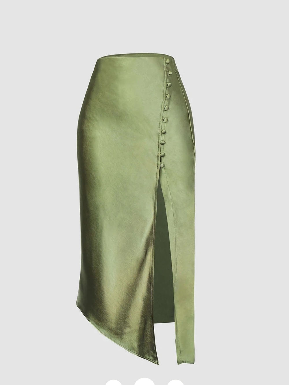 Satin Asymmetric Side-Slit Skirt - Green